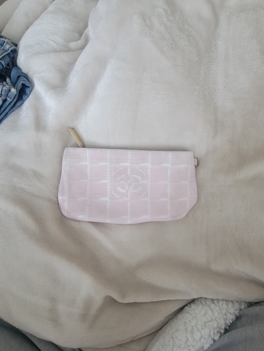 Chanel Pink Traveligne Jacquard Wristlet Clutch